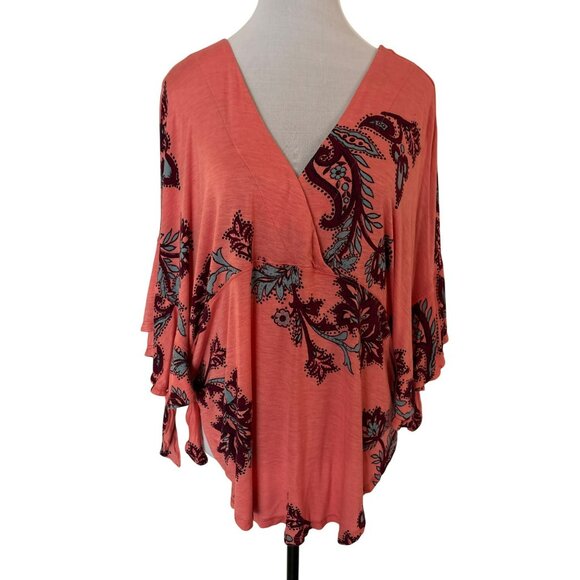 Free People Maui Wowie Floral Print Tie Sides Boho Top With V-Neck & Flowy Sleev - Picture 1 of 8